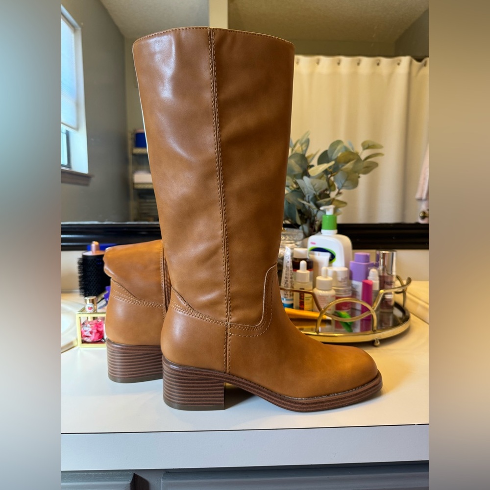 Tan Leather Knee-High Boots